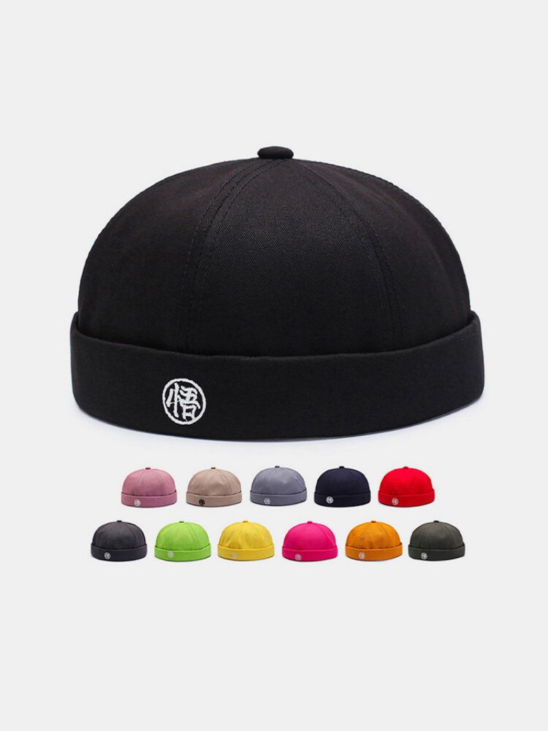 Unisex Bomull Kinesiske Broderibokstaver Stålforsegling Vintage Trendy Brimless Beanie Utleier Cap Skull Cap