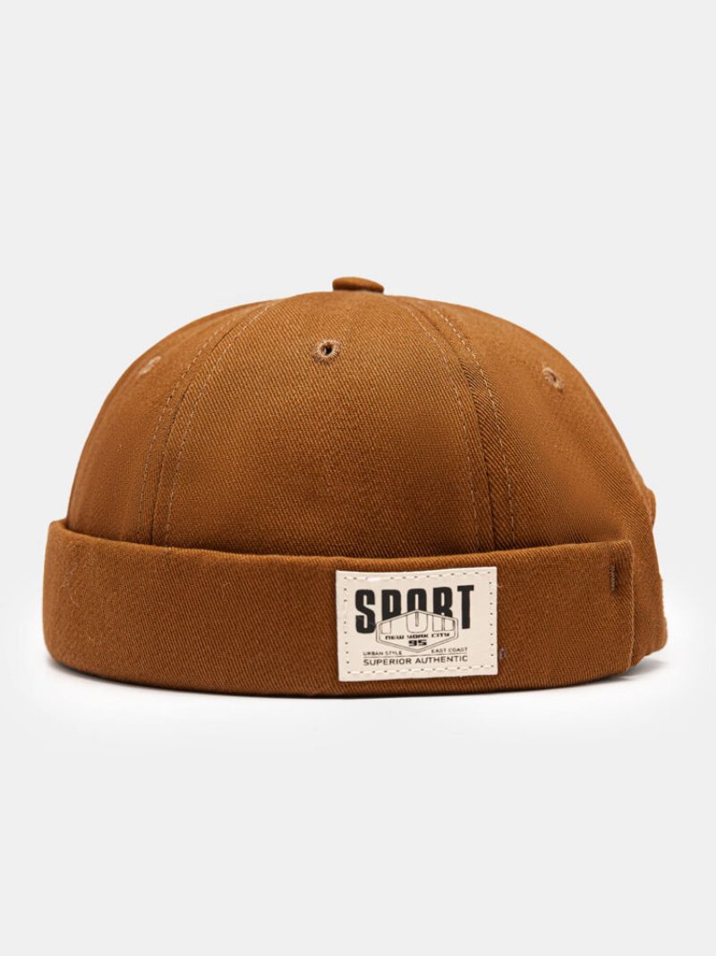 Unisex Bomull Sidekontrast Farge Bokstaver Patch All-match Brimless Beanie Utleier Cap Skull Cap