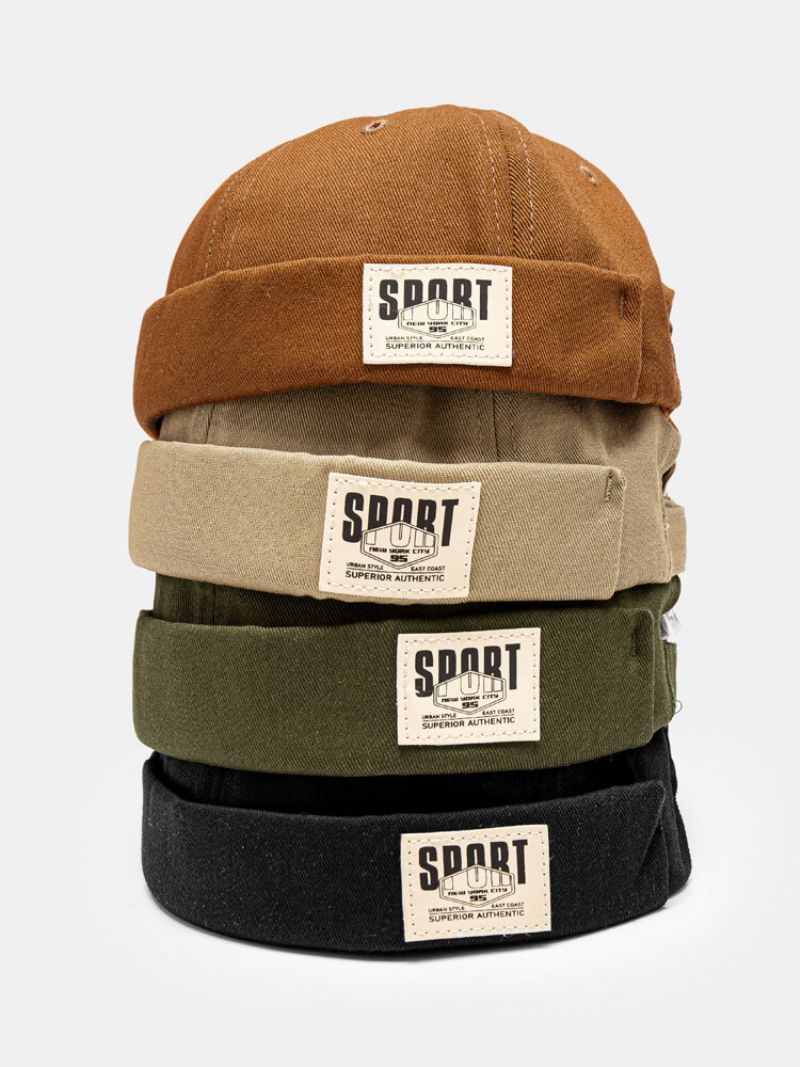 Unisex Bomull Sidekontrast Farge Bokstaver Patch All-match Brimless Beanie Utleier Cap Skull Cap