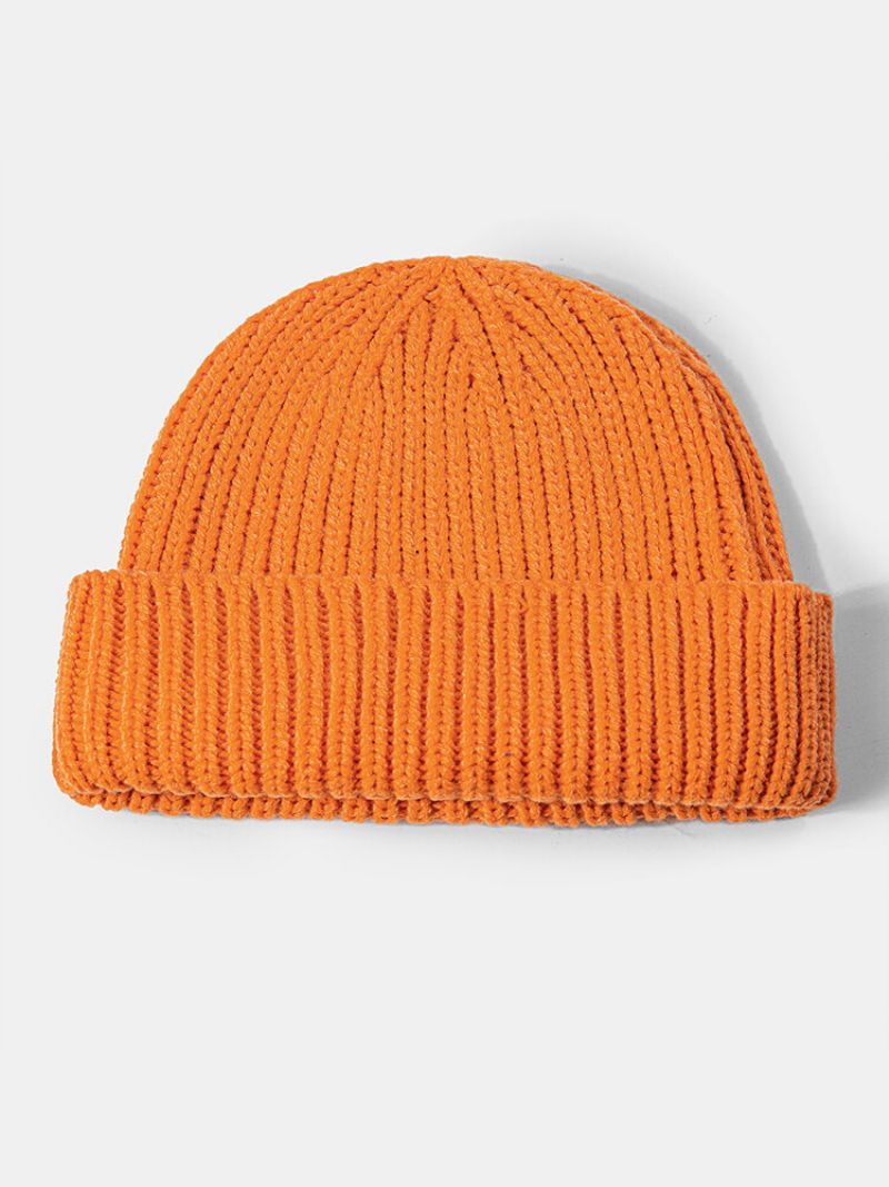 Unisex Bomull Strikket Ensfarget Brevetikett Tykk Varme Uten Kanter Beanie Utleier Cap Skull Cap