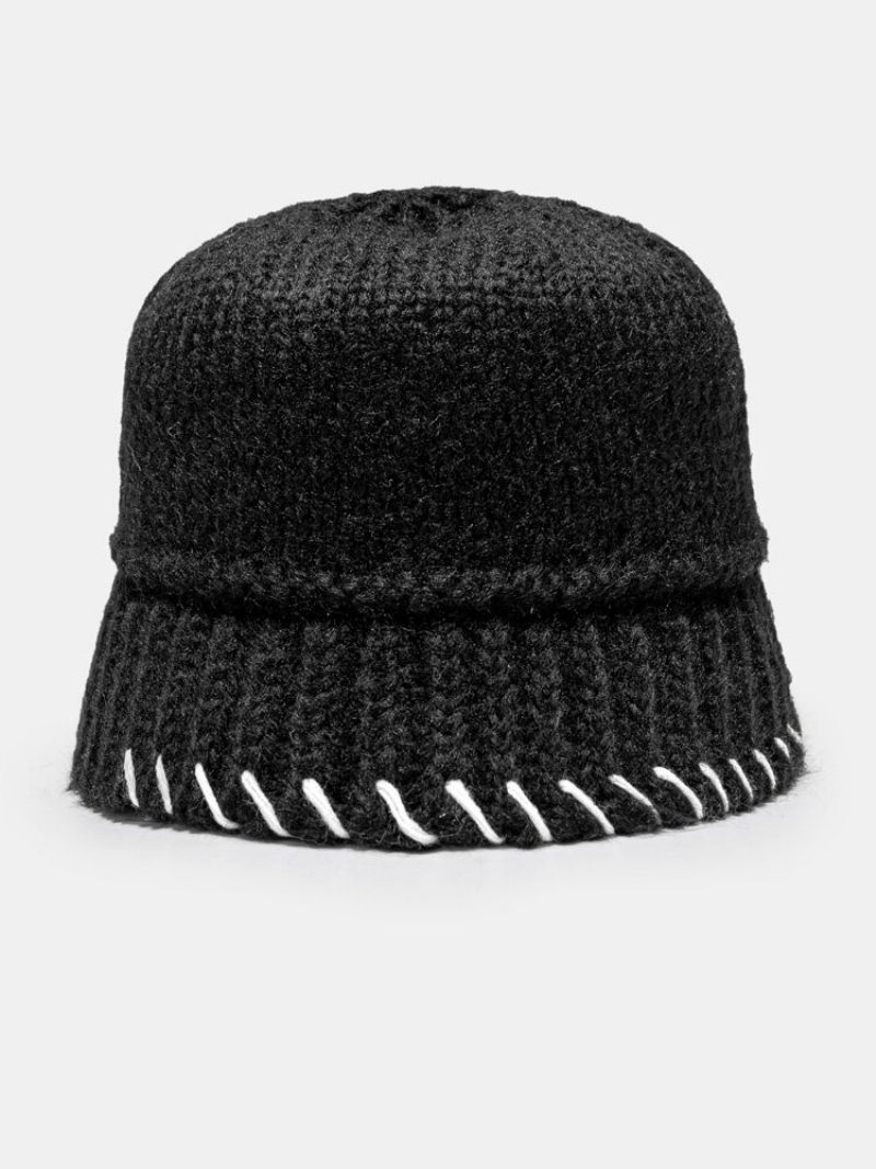 Unisex Bomull Strikket Farge Kontrast Vevd Brem All-match Warm Bucket Hat