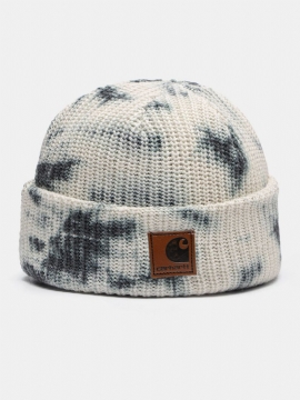 Unisex Bomull Strikket Heklet Tie-dye Bokstaver Pu-etikett Mote Varme Brimless Beanie Hat