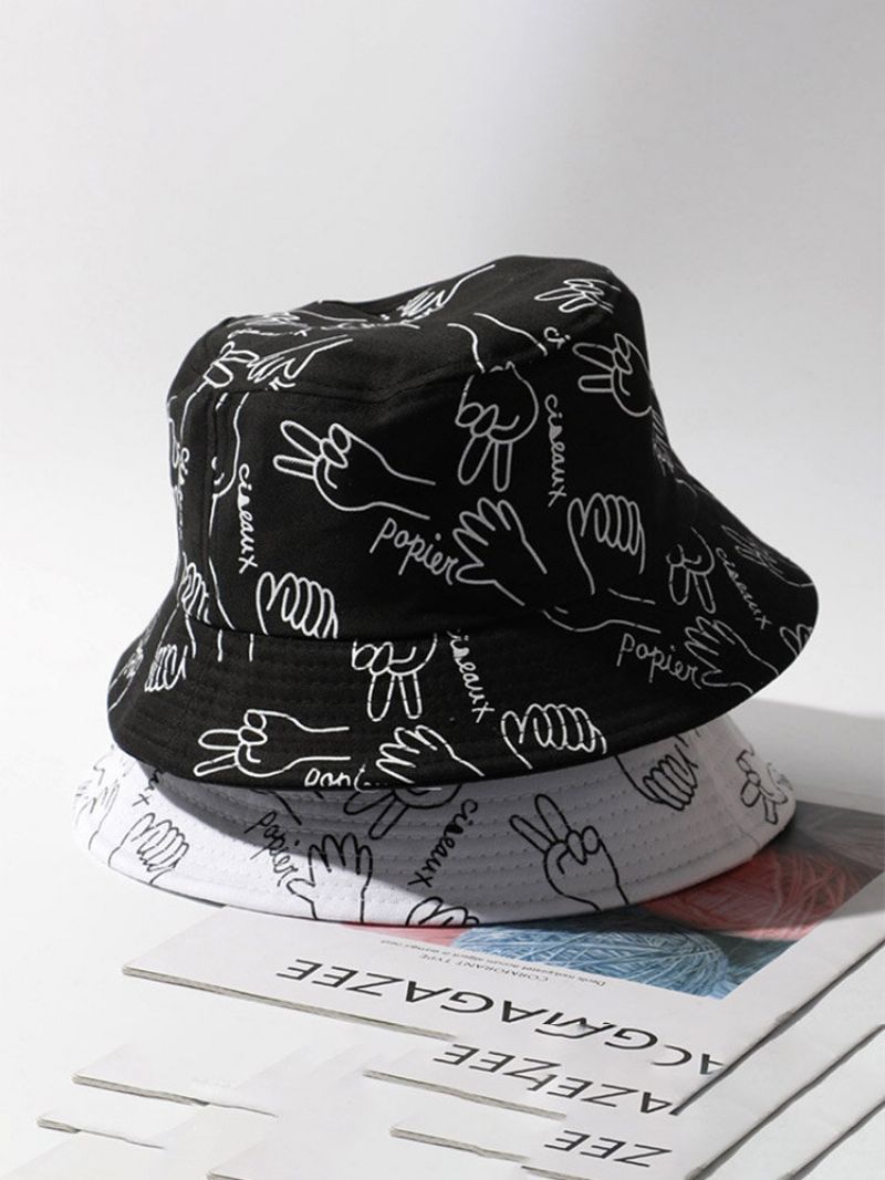 Unisex Bomullsbokstaver Linjetegningsbevegelser Utskrift Mote Sunshade Bucket Hat