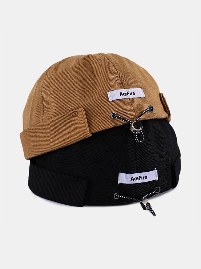 Unisex Bomullsbokstaver Mønster Etikett Snøring Justerbar All-match Brimless Beanie Landlord Cap Skull Cap