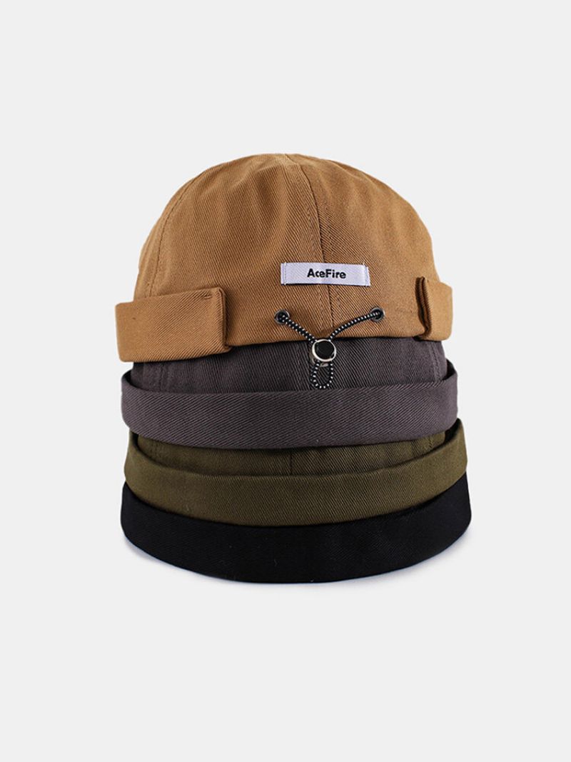 Unisex Bomullsbokstaver Mønster Etikett Snøring Justerbar All-match Brimless Beanie Landlord Cap Skull Cap