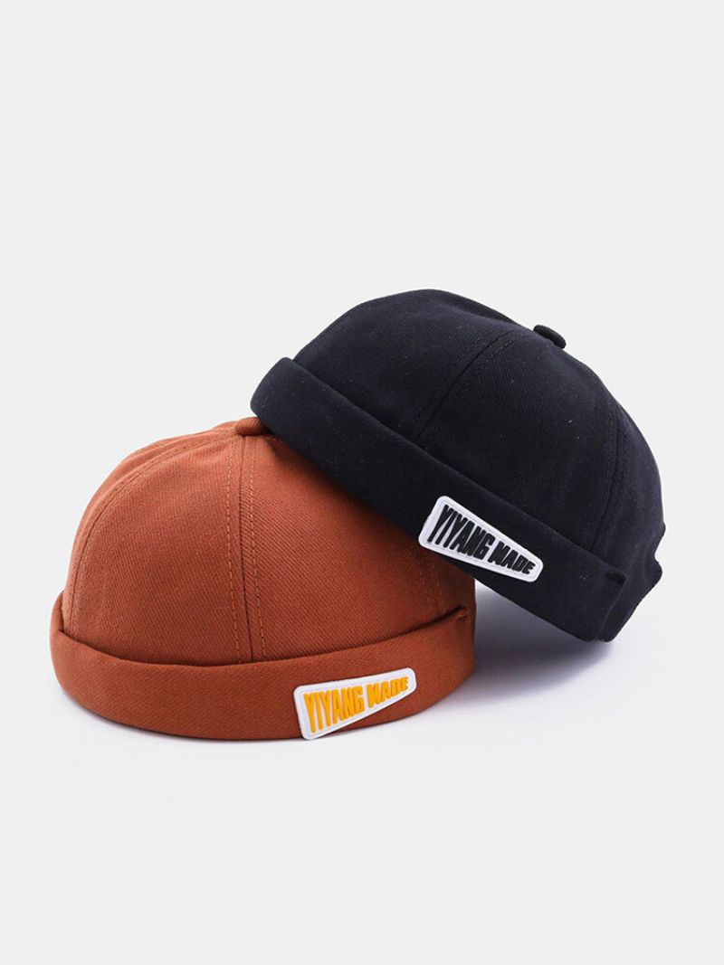 Unisex Bomullsbokstaver Mønsterlappeetikett All-match Brimless Beanie Landlord Cap Skull Cap