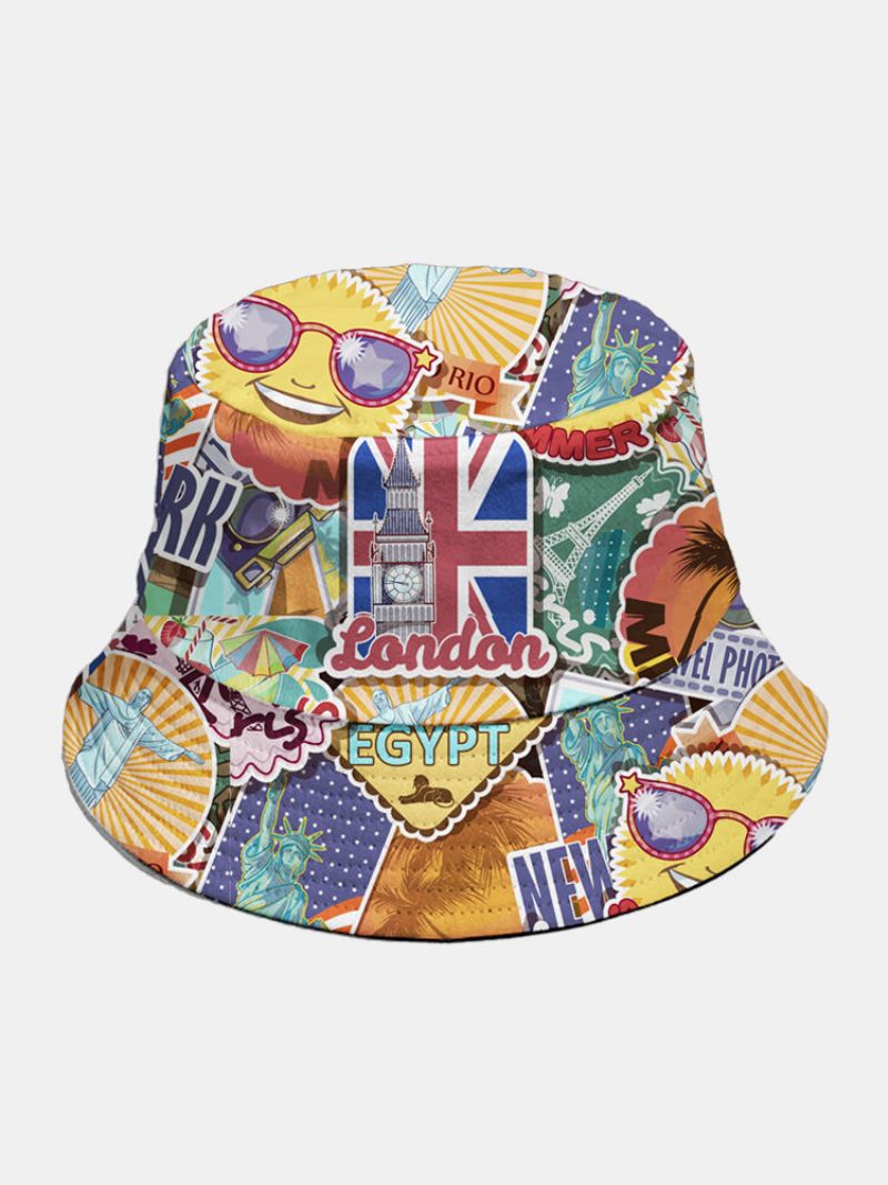 Unisex Bomullsskiltoverleggsmønster Mote Street Trend Sunshade Bucket Hat