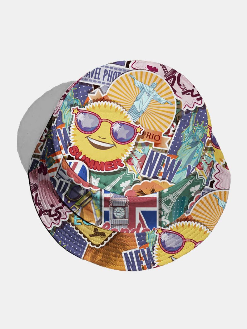 Unisex Bomullsskiltoverleggsmønster Mote Street Trend Sunshade Bucket Hat