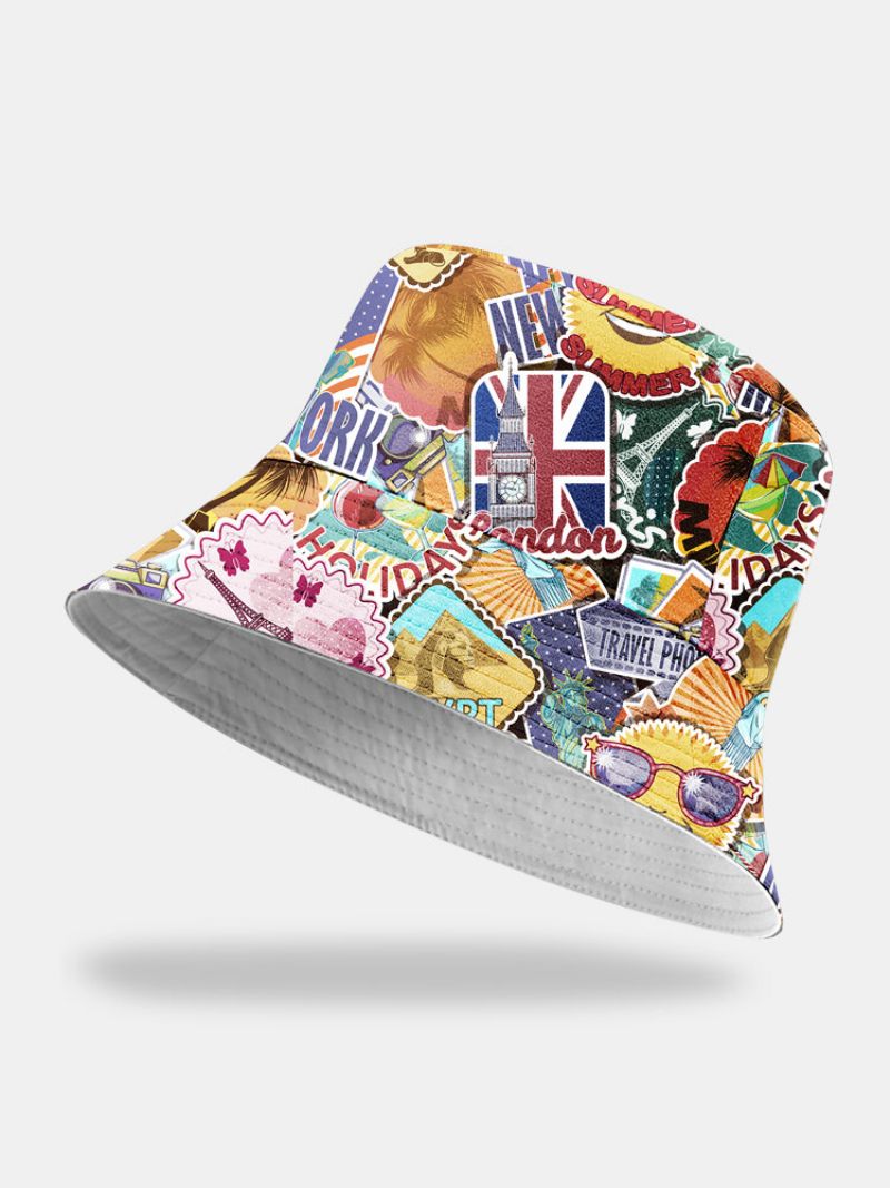 Unisex Bomullsskiltoverleggsmønster Mote Street Trend Sunshade Bucket Hat