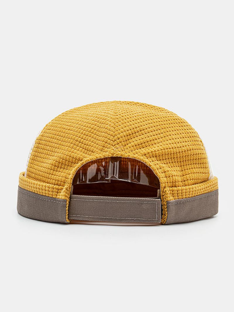 Unisex Corduroy Fargematch Patchwork Broderetråd All-match Brimless Beanie Landlord Cap Skull Cap