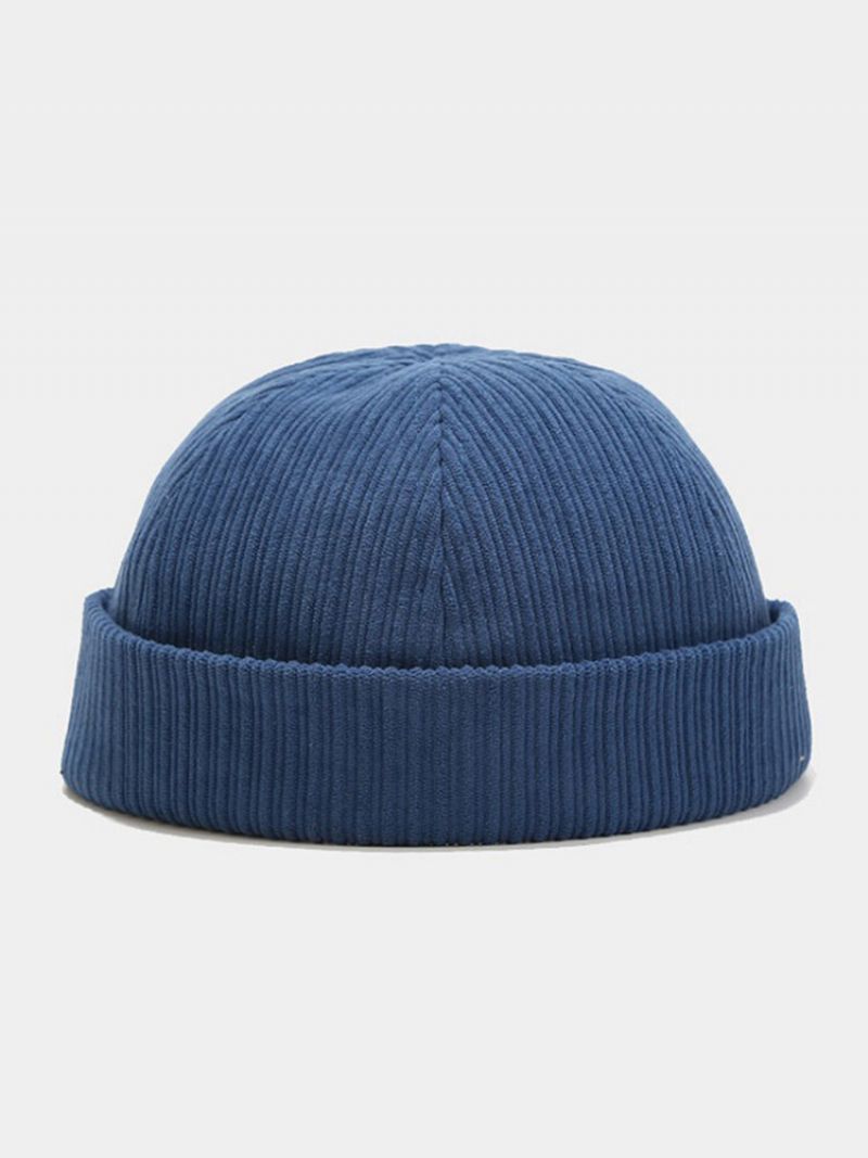 Unisex Corduroy Solid Striped Justerbar Brimless Beanie Utleier Cap Skull Cap