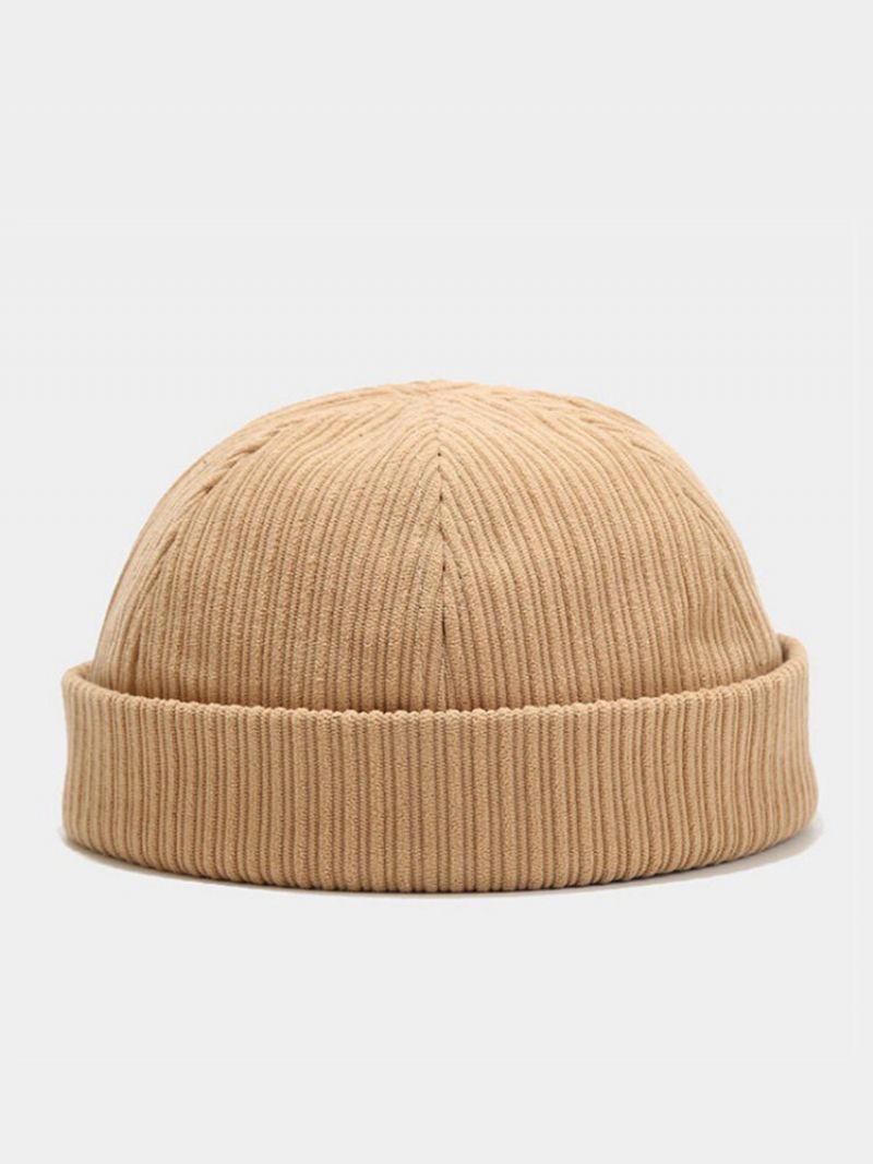 Unisex Corduroy Solid Striped Justerbar Brimless Beanie Utleier Cap Skull Cap