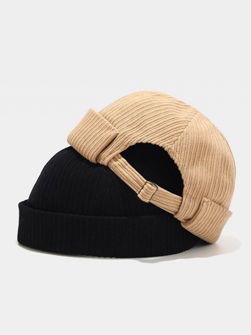 Unisex Corduroy Solid Striped Justerbar Brimless Beanie Utleier Cap Skull Cap