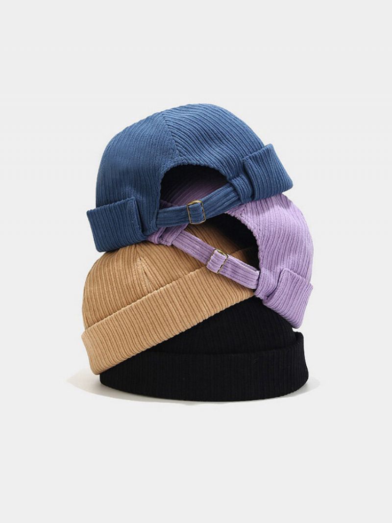 Unisex Corduroy Solid Striped Justerbar Brimless Beanie Utleier Cap Skull Cap