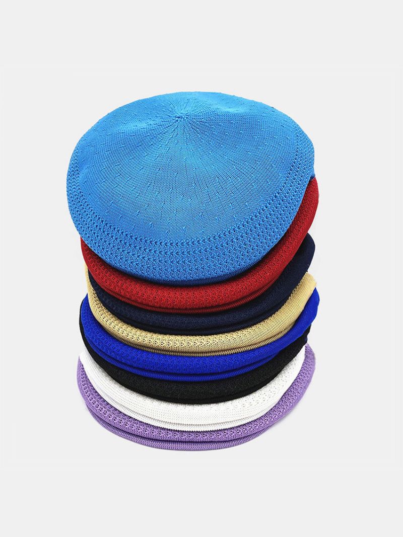 Unisex Dacron Strikket Ensfarget Jacquard Pustende Casual Beret Flat Caps