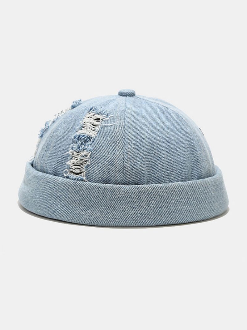 Unisex Denim Ødelagte Hull Laget Gammel Mote Utendørs Bue Uten Kanter Utleier Cap Hodeskalle Cap