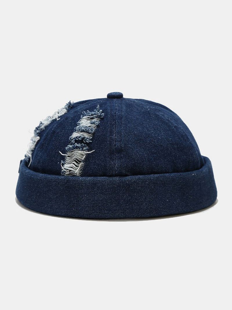 Unisex Denim Ødelagte Hull Laget Gammel Mote Utendørs Bue Uten Kanter Utleier Cap Hodeskalle Cap