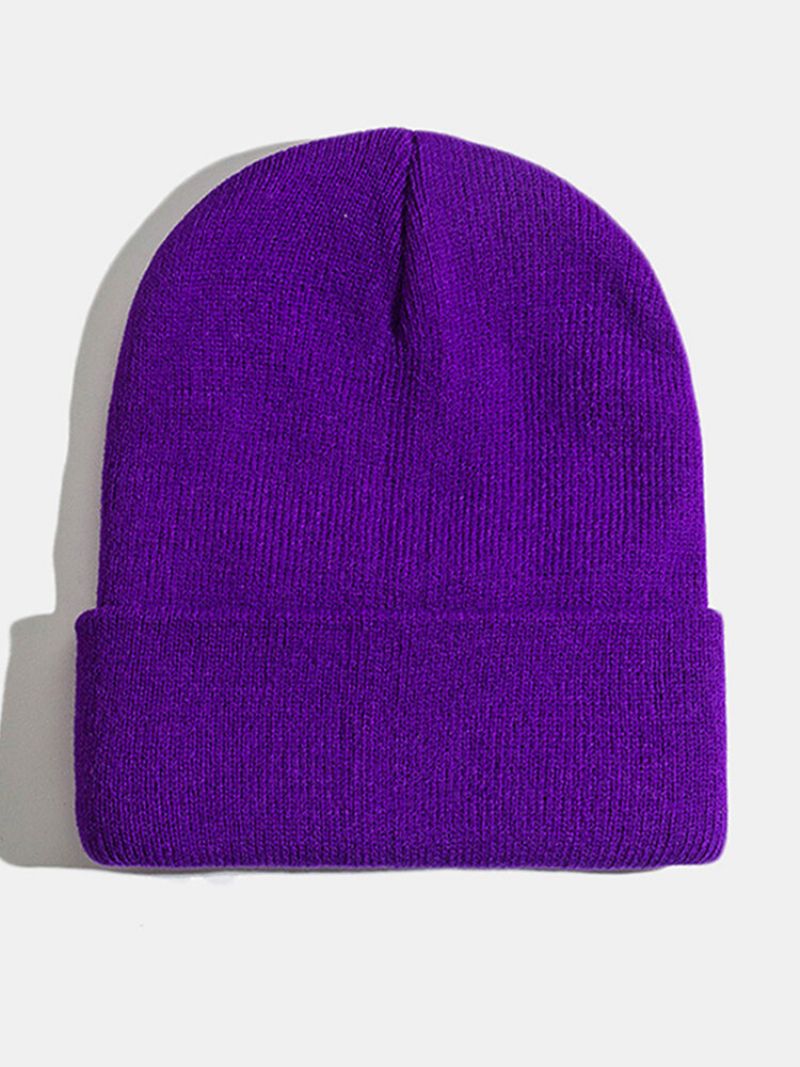 Unisex Ensfarget Strikket Ulllue Skull Cap Beanie Caps