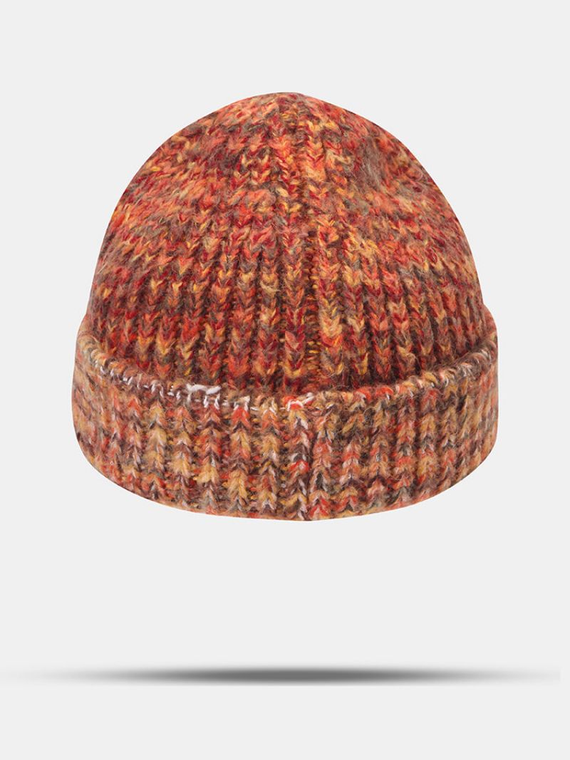 Unisex Grovstrikket Blandet Farge Bokstavetikett All-match Warmth Beanie Hat