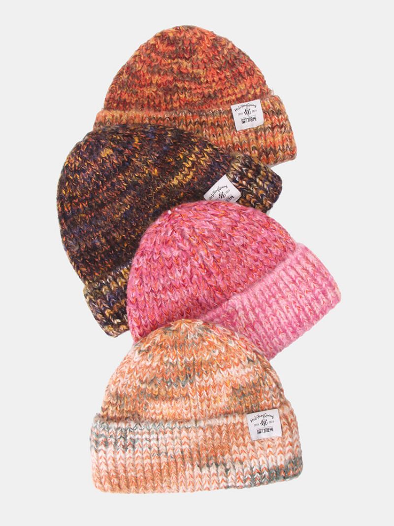 Unisex Grovstrikket Blandet Farge Bokstavetikett All-match Warmth Beanie Hat