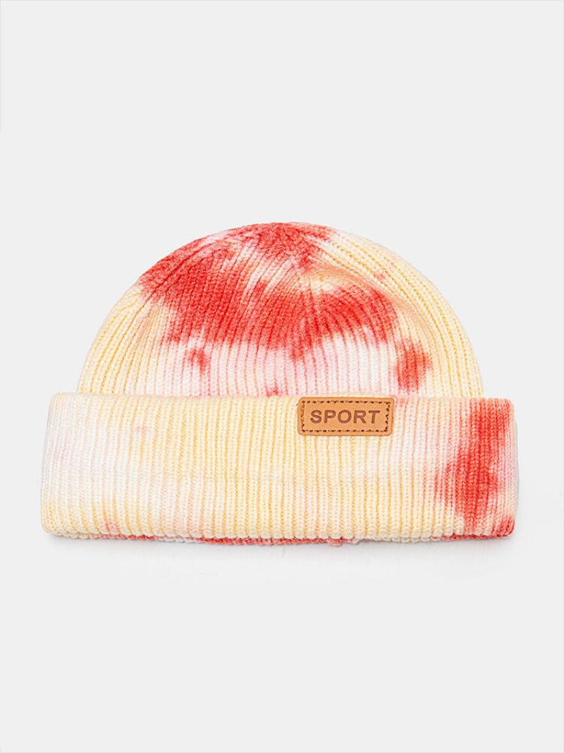 Unisex Kjernespunnet Garn Strikket Tie-dye Letter Skinnetikett Mote Varme Brimless Beanie Landlord Cap Skull Cap