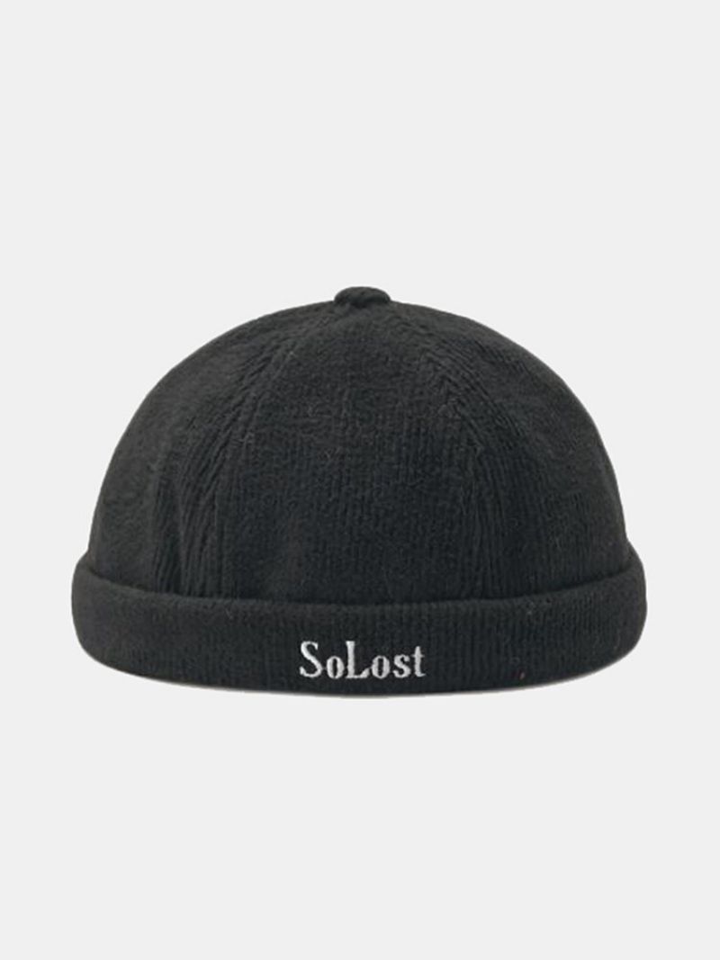 Unisex Kordfløyel Ensfarget Bokstavmønster Broderi All-match Warmth Brimless Beanie Landlord Cap Skull Cap