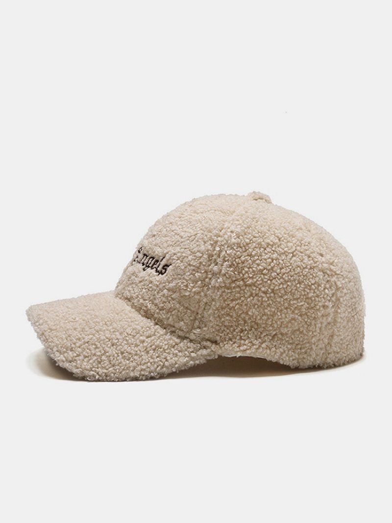 Unisex Lam Plysj Ensfarget Bokstavmønster Broderi All Match Enkel Varme Baseball Cap