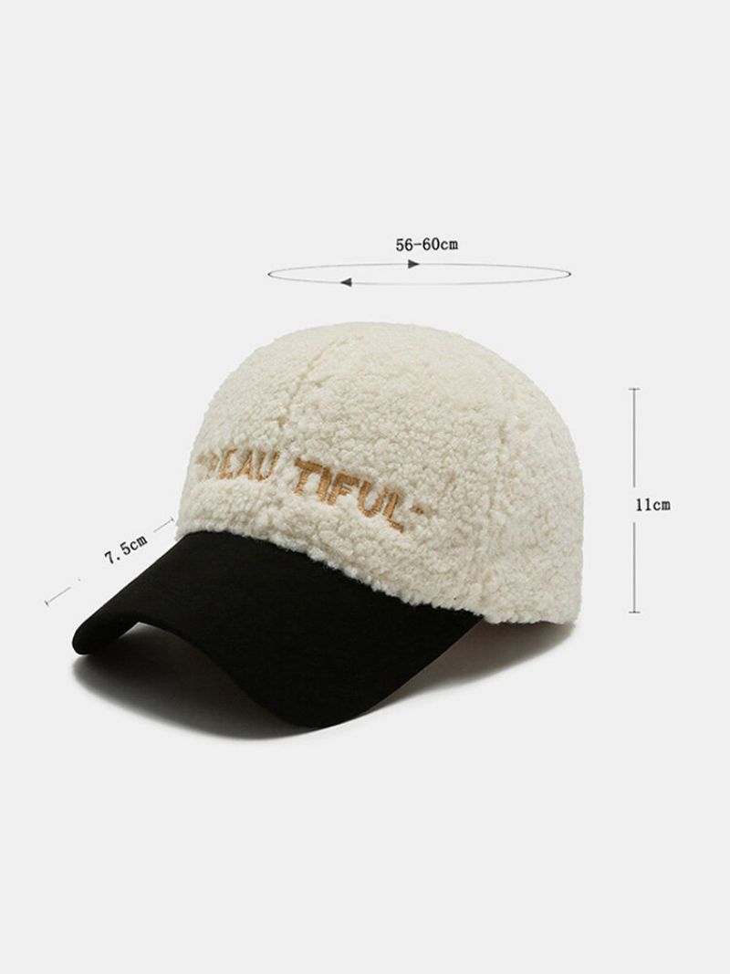 Unisex Lammeplysj Farge-match Patchwork Brevbroderi All-match Warm Baseball Cap