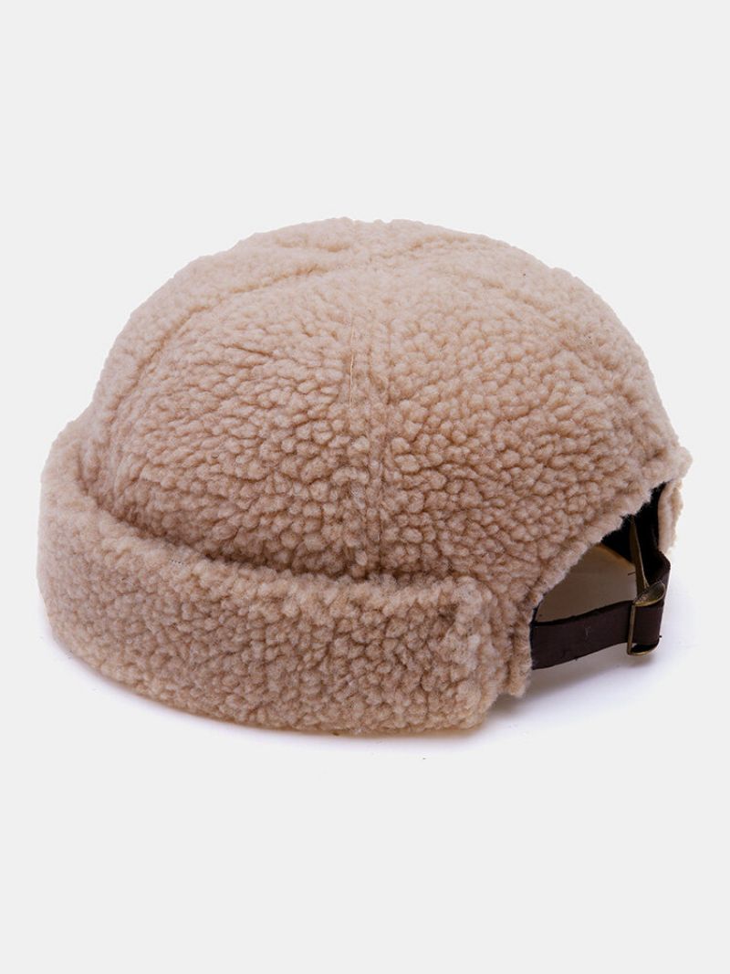 Unisex Lammeull Ensfarget Brev Rund Etikett All-match Varme Brimless Beanie Utleier Cap Skull Cap