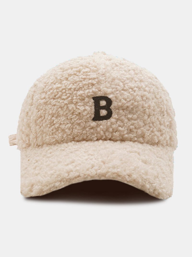 Unisex Lammeull Plysj B Bokstavformet Patch Høst Vinter Varme Baseball Cap