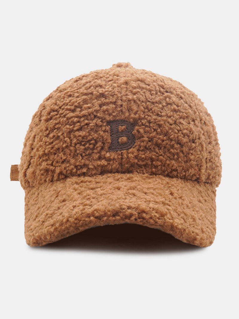 Unisex Lammeull Plysj B Bokstavformet Patch Høst Vinter Varme Baseball Cap