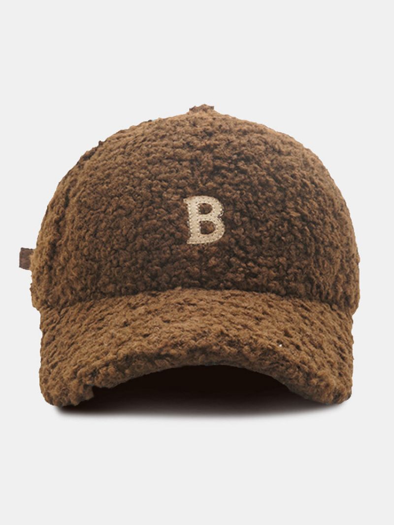 Unisex Lammeull Plysj B Bokstavformet Patch Høst Vinter Varme Baseball Cap