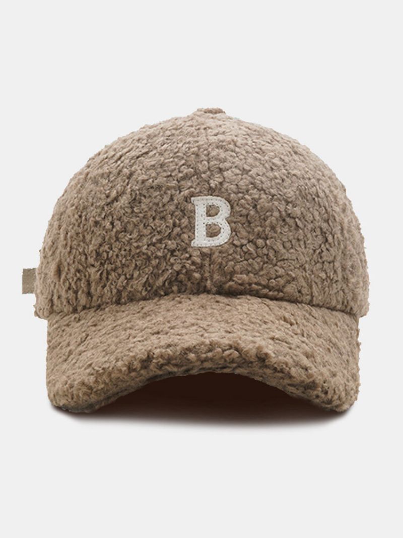 Unisex Lammeull Plysj B Bokstavformet Patch Høst Vinter Varme Baseball Cap