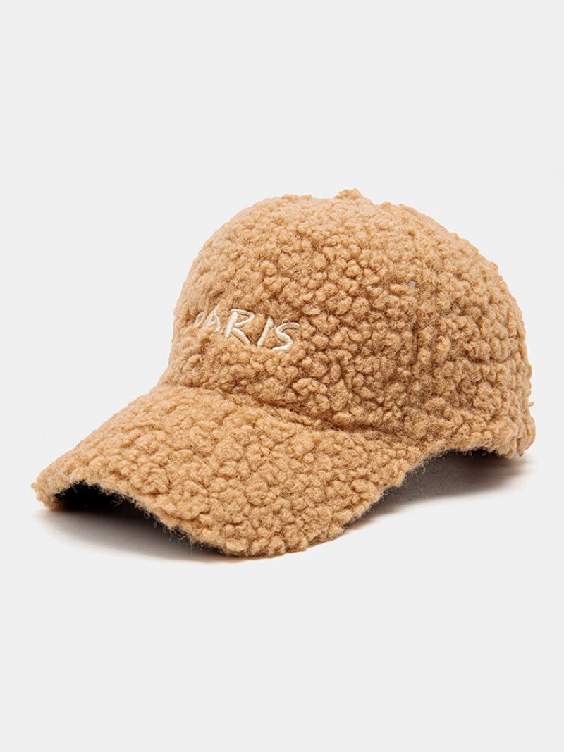 Unisex Lammeull Plysj Fortykkede Bokstaver Broderi All-match Varme Baseball Cap