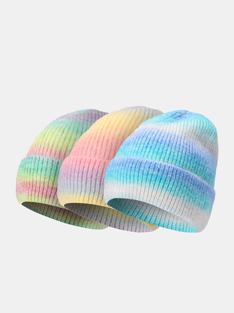 Unisex Mohair Strikket Ombre Flanging Fashion Cold Protection Beanie Hat