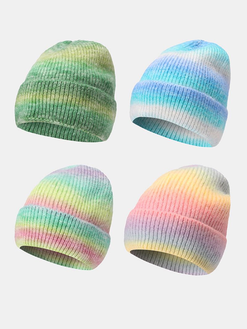 Unisex Mohair Strikket Ombre Flanging Fashion Cold Protection Beanie Hat