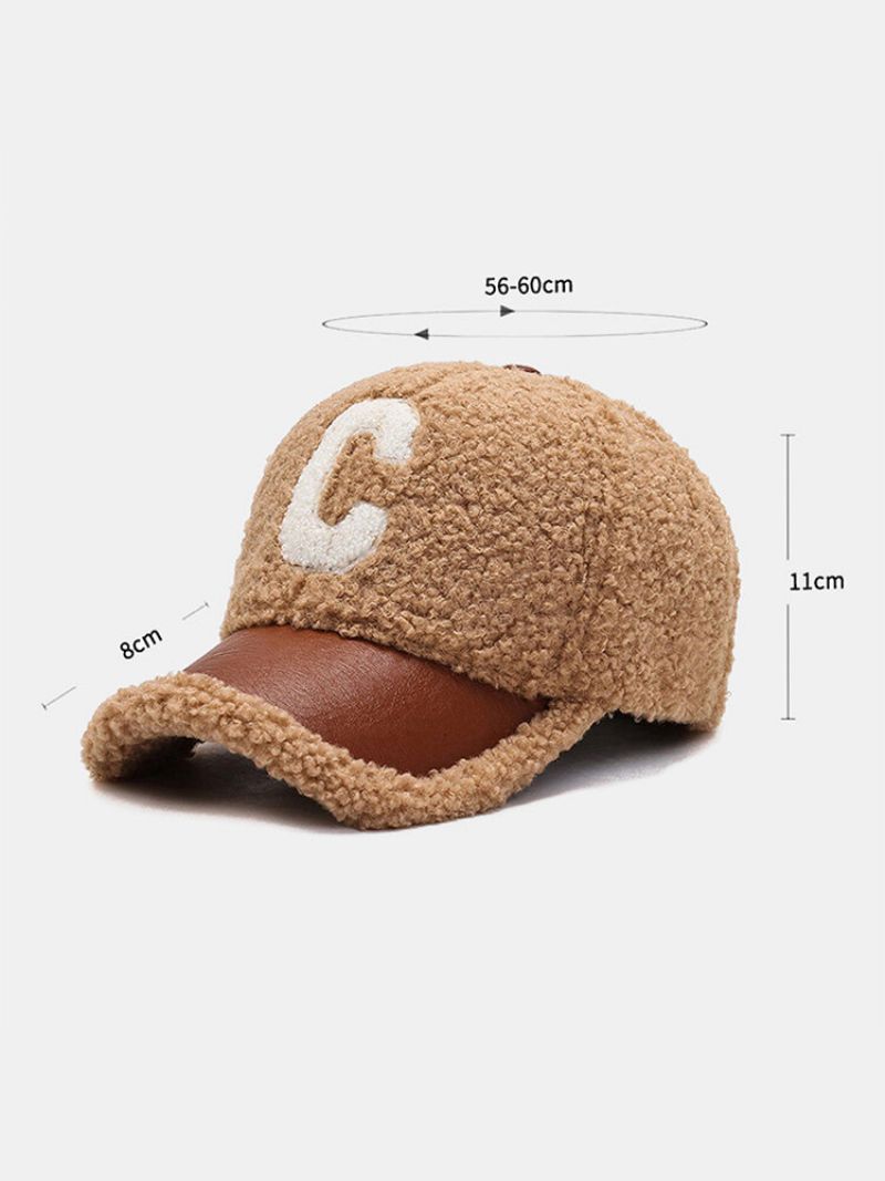 Unisex Plysj Pu Patchwork Farge Kontrast C Bokstavmønster Utendørs Varme Mote Baseball Cap