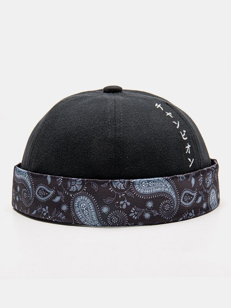 Unisex Polyester Bomull Japansk Brev Perris-mønstertrykk All-match Brimless Beanie Landlord Cap Skull Cap