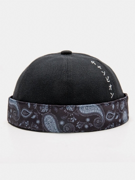 Unisex Polyester Bomull Japansk Brev Perris-mønstertrykk All-match Brimless Beanie Landlord Cap Skull Cap