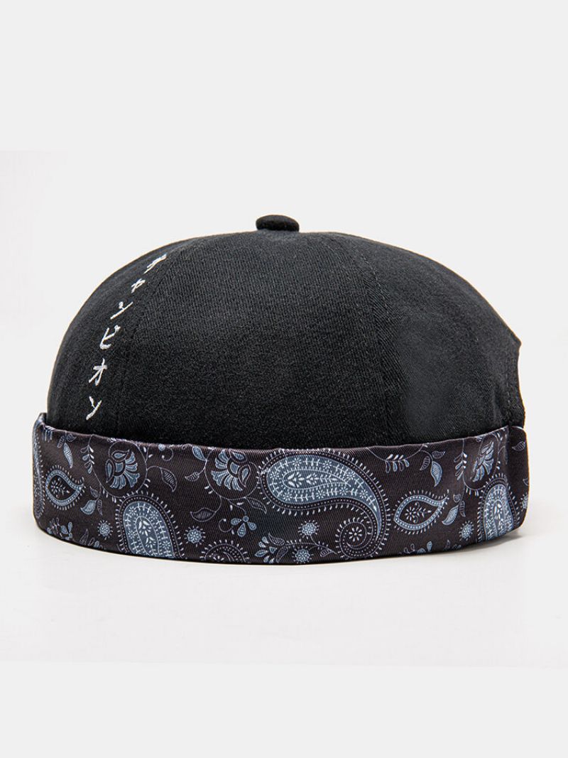 Unisex Polyester Bomull Japansk Brev Perris-mønstertrykk All-match Brimless Beanie Landlord Cap Skull Cap