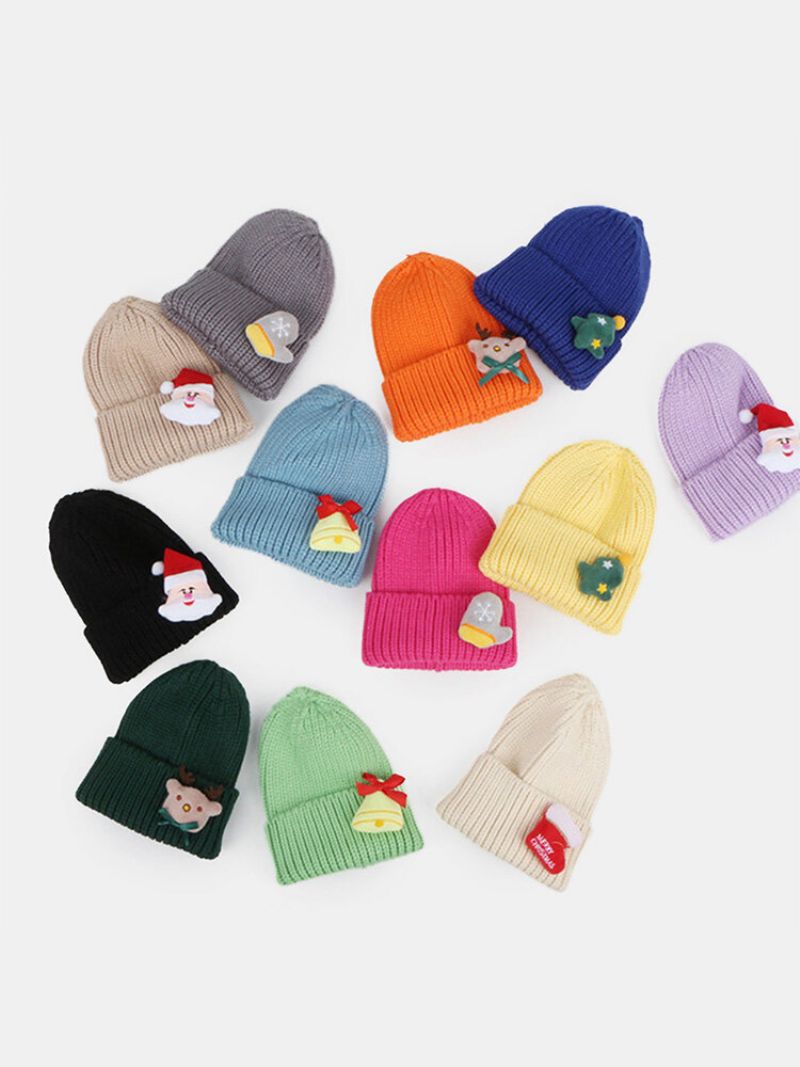 Unisex Polyester Bomull Strikket Ensfarget Juleelement Tegneseriedekorasjon All Match Warm Brimless Beanie Hat