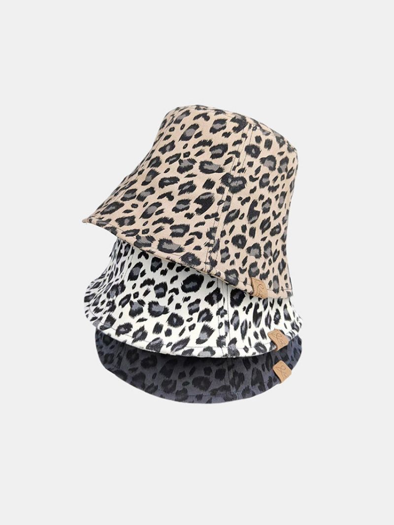 Unisex Polyester Bomullsoverlegg Leopardmønster Brevetikett All-match Sunshade Bøttehatt