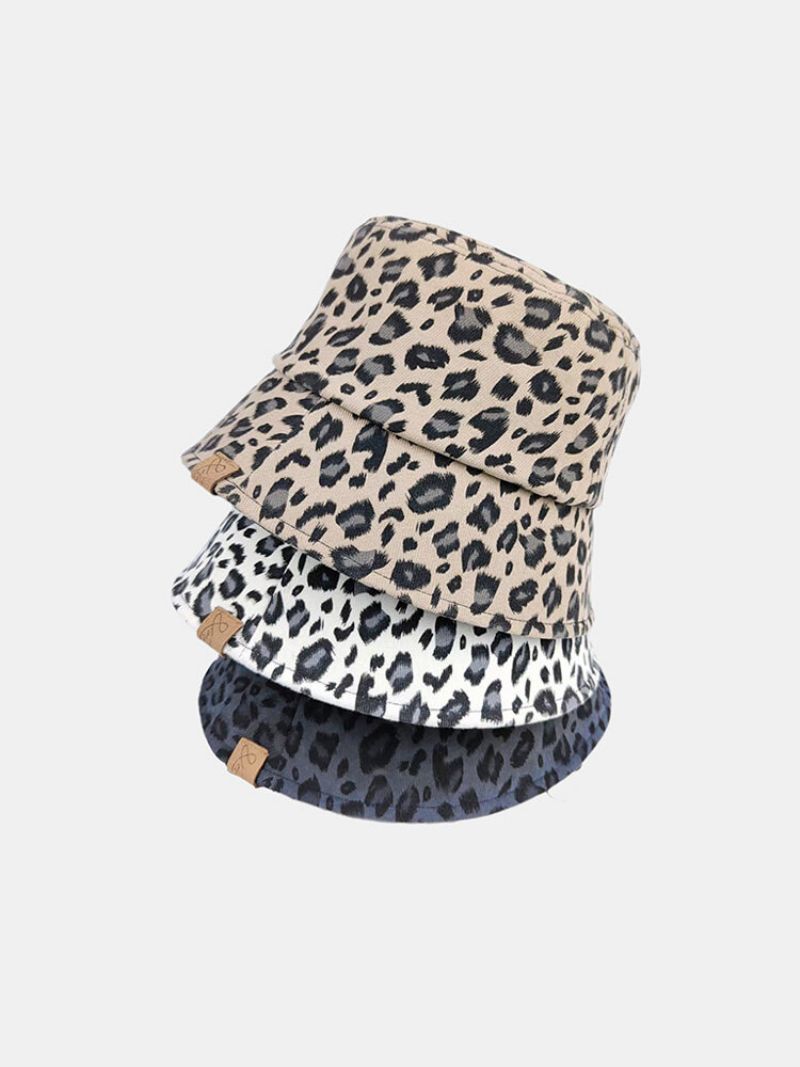 Unisex Polyester Bomullsoverlegg Leopardmønster Brevetikett All-match Sunshade Bøttehatt