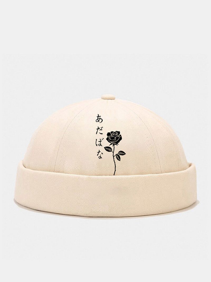 Unisex Polyester Bomullsrosa Japansk Mønstertrykk All-match Brimless Beanie Landlord Cap Skull Cap