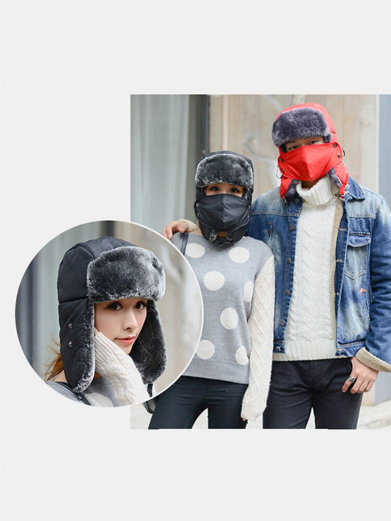 Unisex Skiduk Pluss Fløyel Fortykket Ensfarget Camo Med Masker Utendørs Sykling Varme Vindtett Trapper Hat