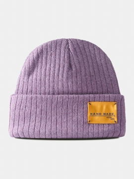 Unisex Solid Bomull Strikket Stripete Farge Kontrast Bokstaver Patch All-match Varme Brimless Beanie Hat