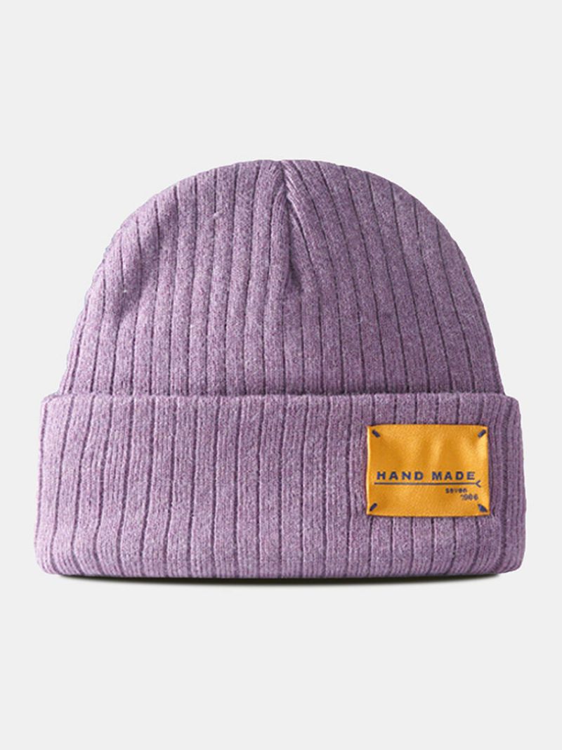 Unisex Solid Bomull Strikket Stripete Farge Kontrast Bokstaver Patch All-match Varme Brimless Beanie Hat