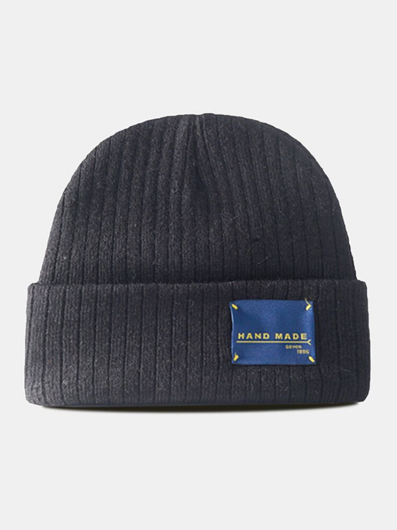 Unisex Solid Bomull Strikket Stripete Farge Kontrast Bokstaver Patch All-match Varme Brimless Beanie Hat