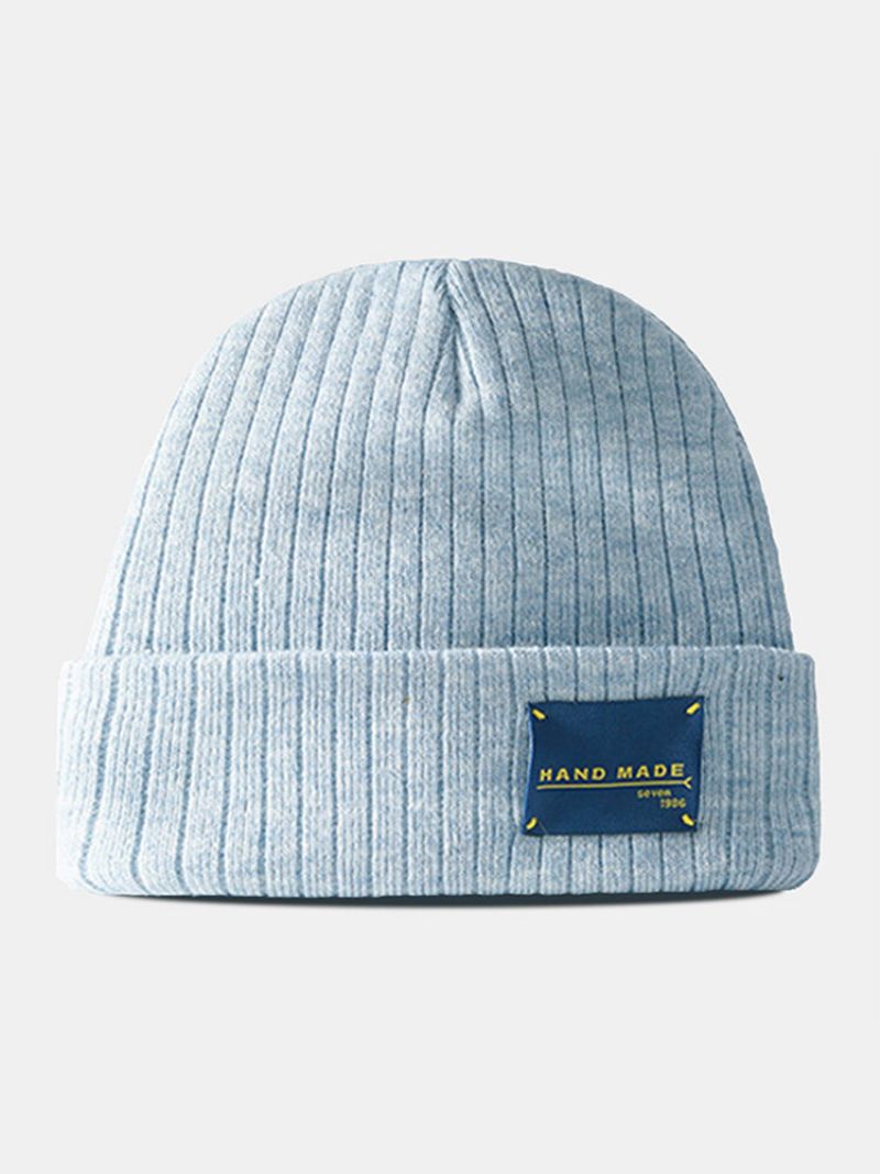 Unisex Solid Bomull Strikket Stripete Farge Kontrast Bokstaver Patch All-match Varme Brimless Beanie Hat