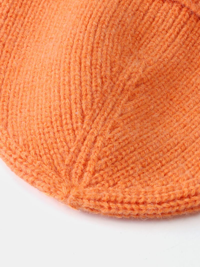 Unisex Strikket Ensfarget C-bokstavbroderi All Match Warmth Brimless Beanie Hat